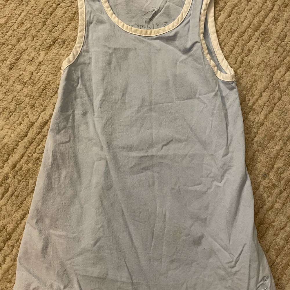 Girls Light Blue Sleeveless Casual Dress with Cream Trim